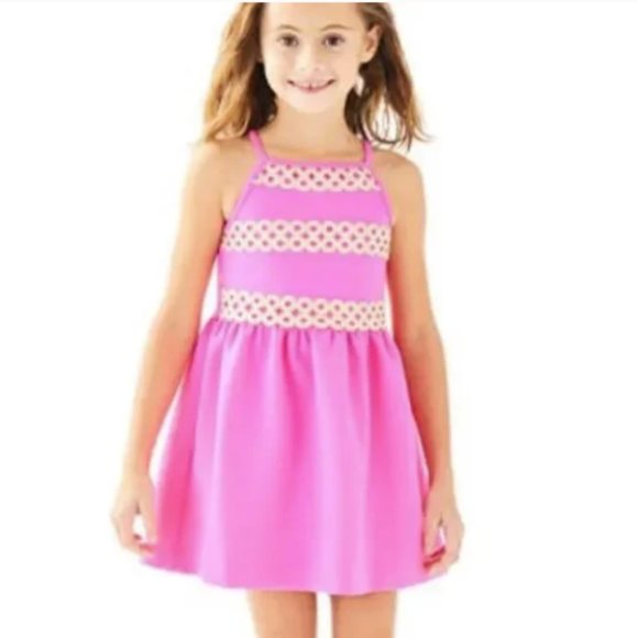 Lilly Pulitzer Girls Elize Fit & Flare Dress Hot Pink size X-Large (12-14) NWT - Picture 1 of 8